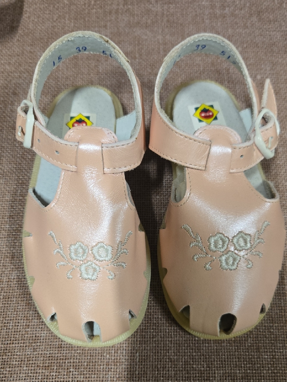 Girls Peach Floral Leather Sandals - Kids